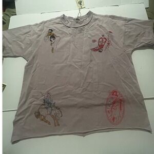 Easel Los Angeles Western Graphic Oversized T-Shirt Mauve Cotton Small Boho